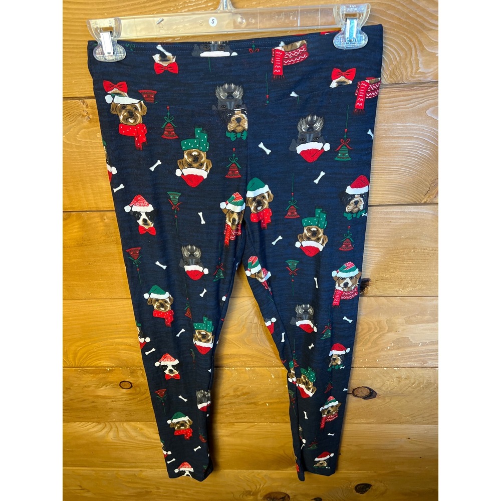 Holiday Time Women's Ugly Christmas Dog Print Leggings Sleep Medium (8-10) santa